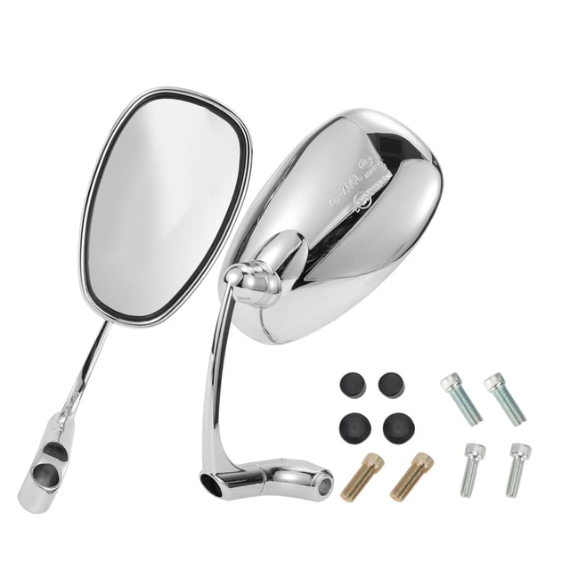 Espejos retrovisores universales de motocicleta ajustables, espejo lateral retrovisor de aluminio y plástico, 1 juego tono plateado cromado M8/M10 forma ovalada