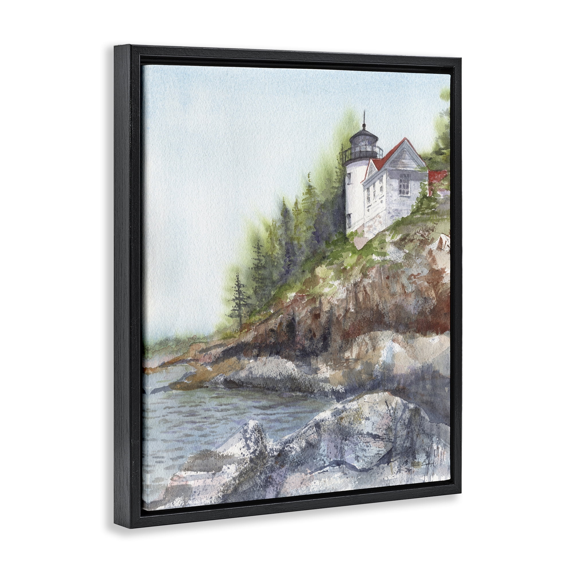 Stupell Industries Bass Harbor Lighthouse Black Framed Floater Canvas Wall Art, design by Patti Bishop
