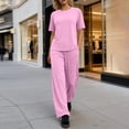 thumbnail image 6 of Cutuoiiu Women Solid Color Oversized Short Sleeve Top and Wide Leg Pants Set Casual Two Piece Outfit Gifts, 6 of 8