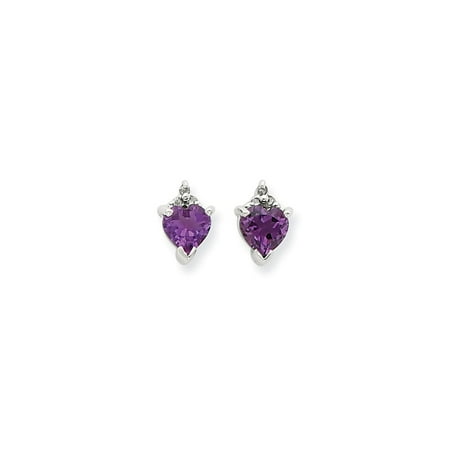 Silver Heart Amethyst & Diamond Post Earrings. Total Carat Wt- 0.85ct. (9MM Long x 5MM Wide)