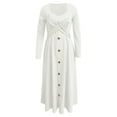 thumbnail image 3 of Women Fashion Solid Long Sleeve V Neck Button Casual Dress Long Dress Midi Summer Dress Dress Wrap Beach Dresses for Women Long Maxi Daytime Dresses for Women Casual Dresses Women Summer Women Long, 3 of 4
