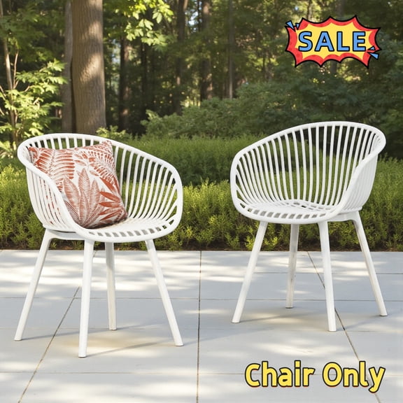 Tcbosik 2 Pack Plastic Chairs for Indoor & Outdoor, Bistro Chair for Patio, Porch, Garden, Backyard, White