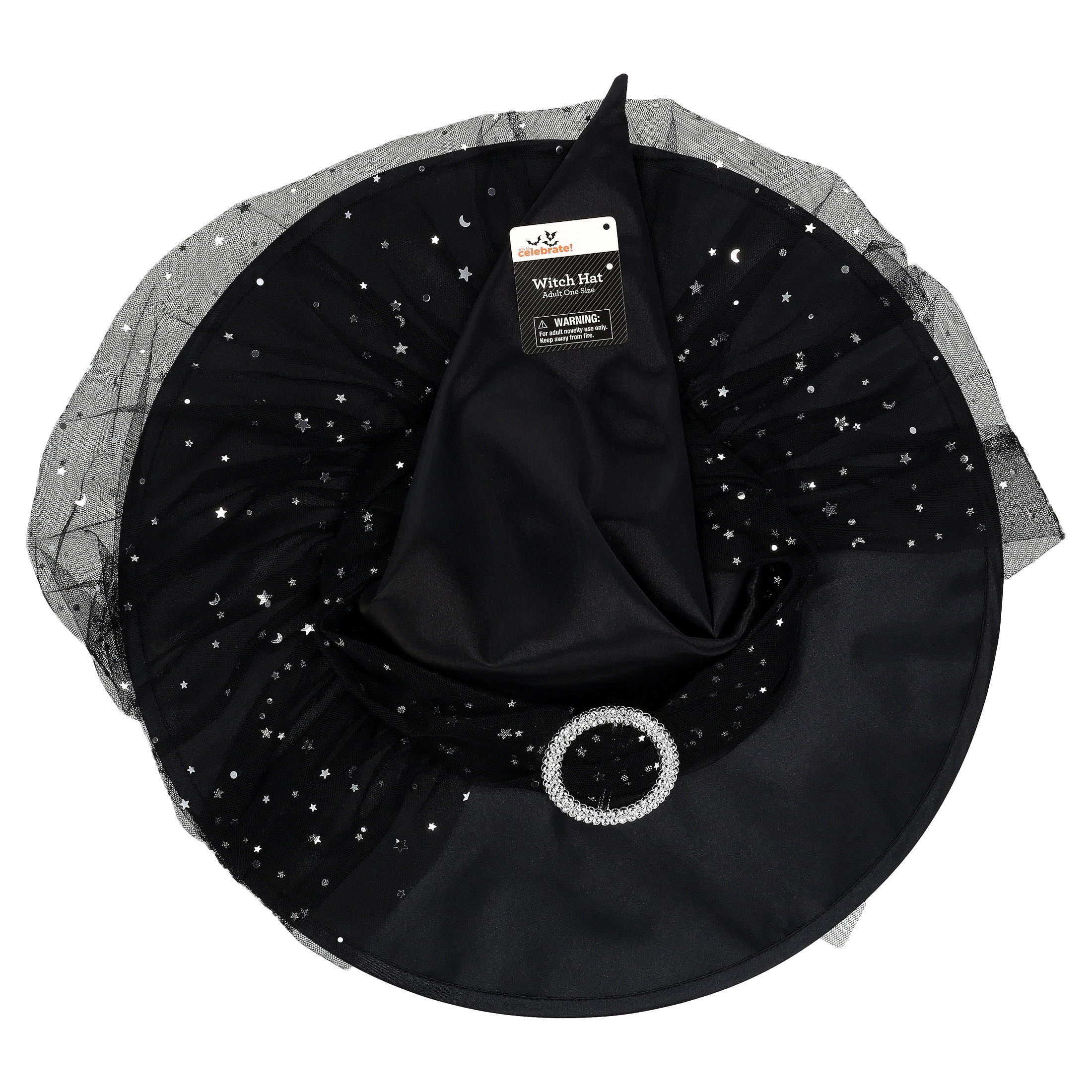 Star Witch Hat Costume Accessory for Adults, Black and Silver, Halloween by Way To Celebrate
