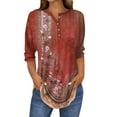 thumbnail image 2 of Xyxonk Womens Tops 3/4 Sleeve Casual Vintage Floral Printed Shirts Plus Size V Neck Tunic Top Summer Three Quarter Length T Shirt Clothes Summer Shirts for Women Red L, 2 of 5