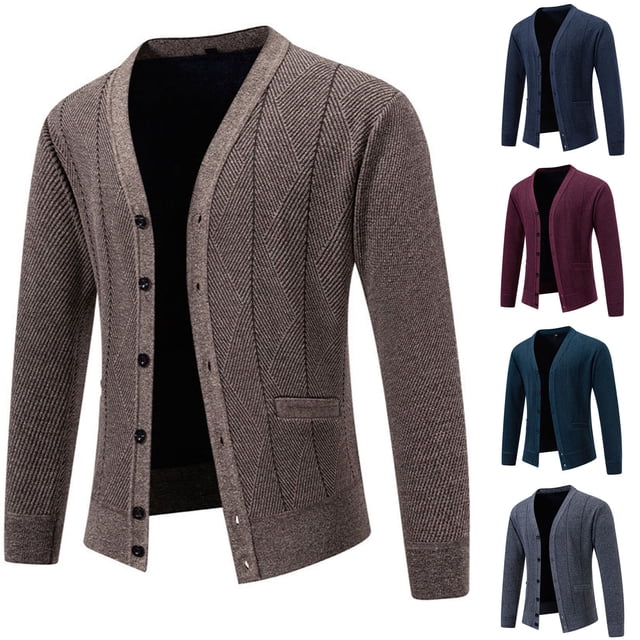 LOVZFMLL Men's Sweaters, Acrylic V-Neck Ribbd Cardigan, Fashion Casual Button Pocket Stretchy, Warm Winter Tops, Fall Clothes