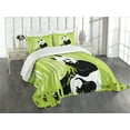 thumbnail image 3 of Ambesonne Animal Quilted Bedspread Set 3 Pcs, Panda in Wild Exotic Forest, Queen Size, White Black Lime, 3 of 5