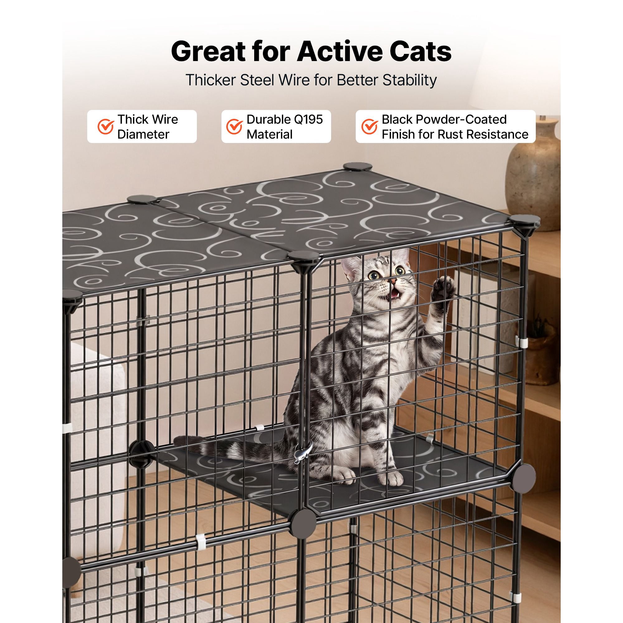 Cat Cage 4-Tier 40.98"x13.98"x55" DIY Cat Playpen with Litter Box, Indoor Enclosure Detachable Metal Wire Kennel Crate, Large Exercise Place for 1-2 Cats, Kittens, Ferret, Small Animals, Black