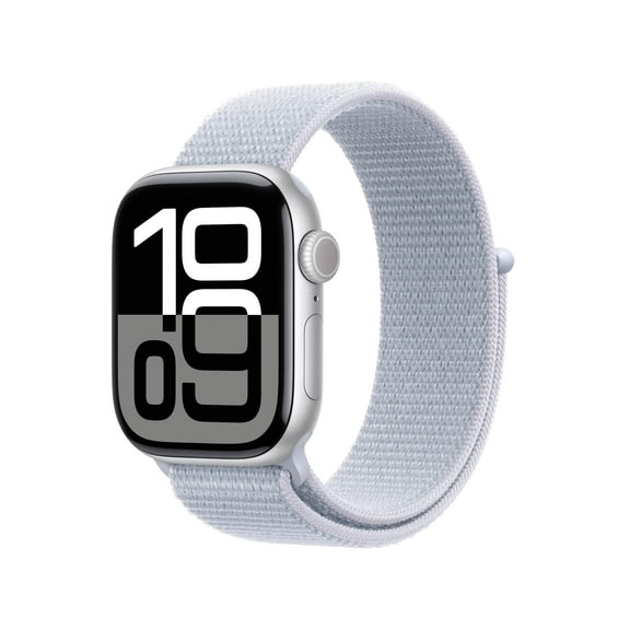 Restored Apple Watch Series 10 [GPS 42mm case] Smartwatch with Silver Aluminium Case with Blue Cloud Sport Loop. Fitness Tracker, ECG App, Always-On Retina Display, Carbon Neutral(Refurbished)