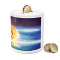thumbnail image 3 of Basketball Piggy Bank, Abstract Sports Background Burning Basketball with Digital Reflection Art Print, Ceramic Coin Bank Money Box for Cash Saving, 3.6" X 3.2", Blue Yellow, by Ambesonne, 3 of 4