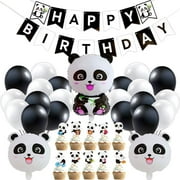 Panda Party Decoration Set Birthday Balloons and Pull Flag