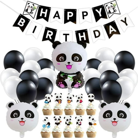 Panda Party Decoration Set Birthday Balloons and Pull Flag