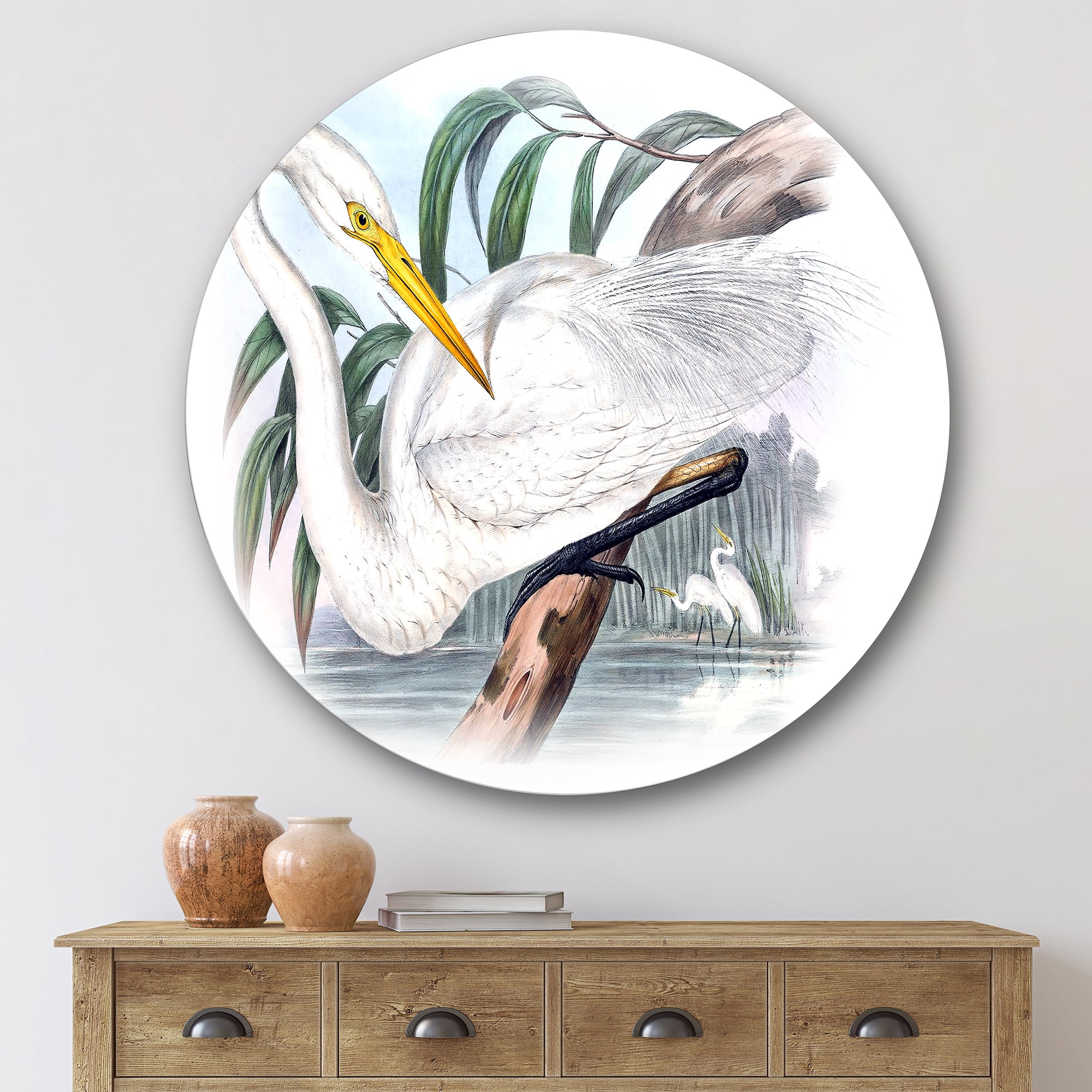 Designart 'Ancient Australian Birds IV' Traditional Circle Metal Wall Art 36x36 - Disc of 36