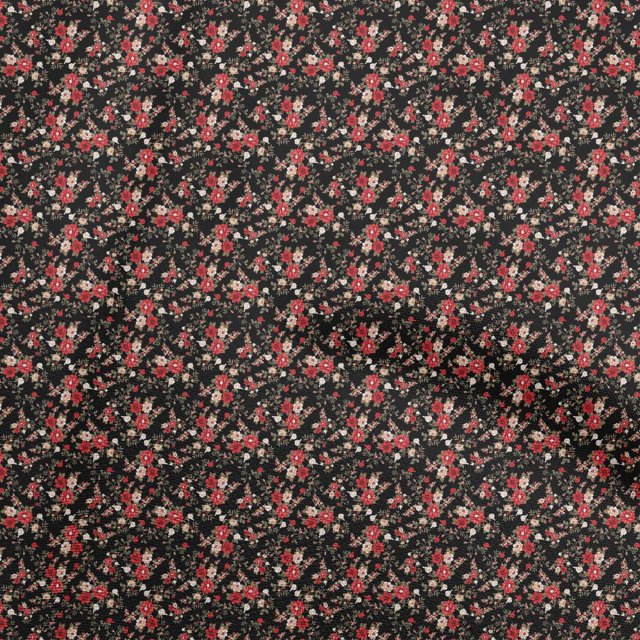 oneOone Polyester Spandex Black Fabric Floral Sewing Material Print Fabric By The Yard 56 Inch Wide