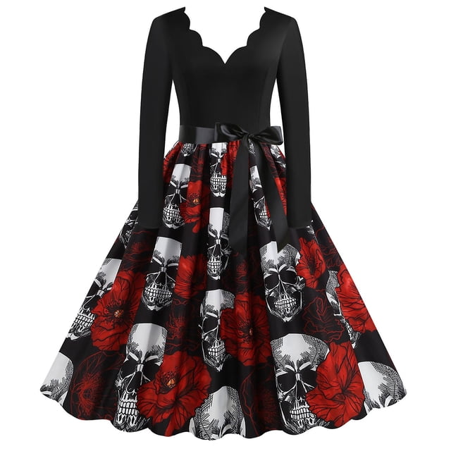 Vestido HUOGUO Fashion de manga larga con estampado de patchwork para mujer