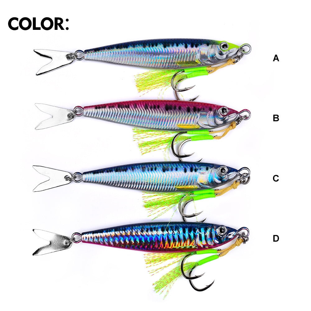 4PCS Metal Jig Fishing Lures Slow Sinking 3D Printed with Willow Blades 20-80G