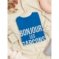 thumbnail image 3 of "Bonjour Les Garcons" Cool And Trendy French Quote Women Royal Blue T-Shirt, Female x-Large, 3 of 4