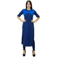 thumbnail image 2 of Bimba Womens Mandarin Collar Blue Kurta Straight Ladies Cotton Kurti Clothing, 2 of 7