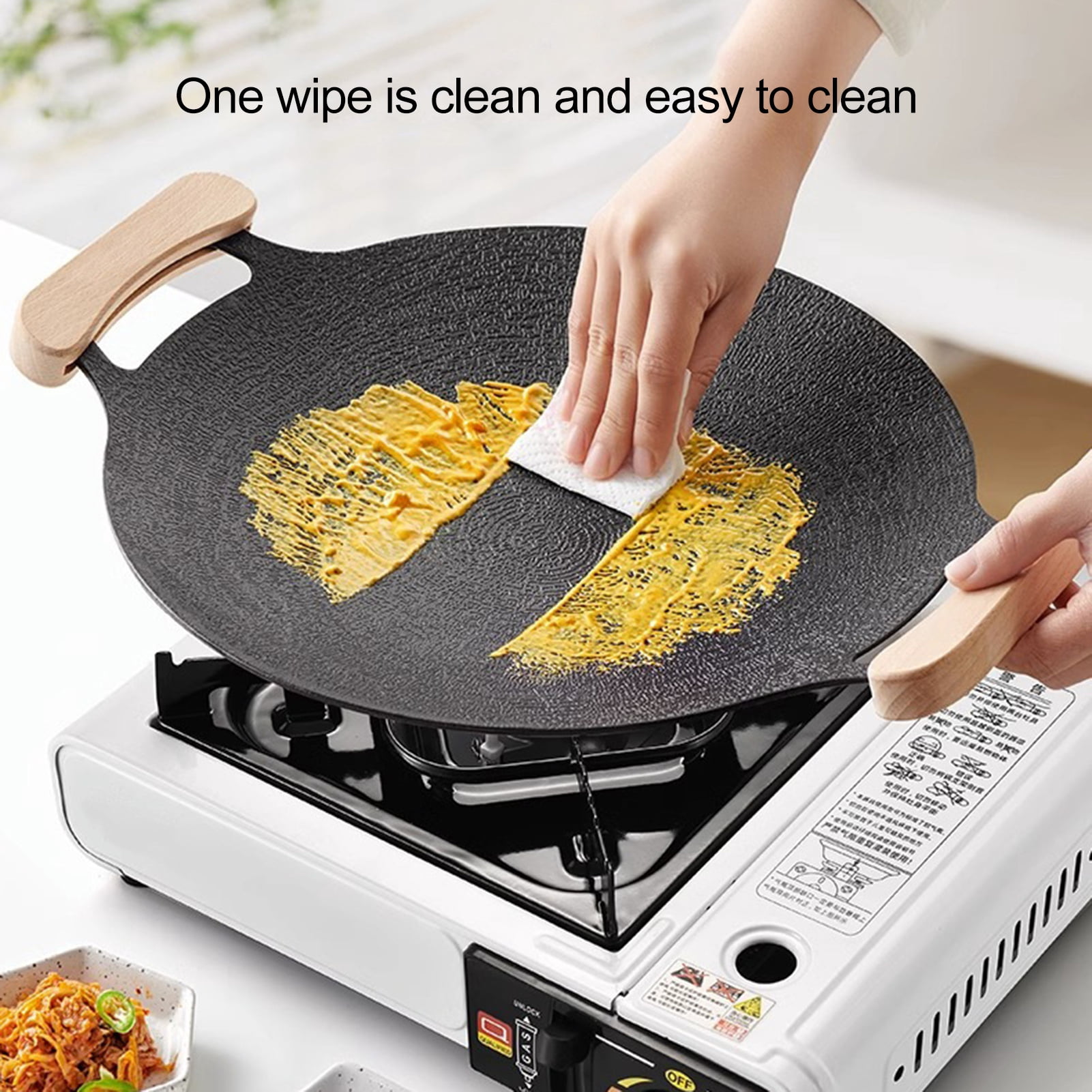 Opvise Multi-Purpose Cast Iron Baking Tray with Double-Ear Anti-Scalding Handles, Heavy Duty Grill Pan for Indoor/Outdoor Cooking, Non-Stick Surface, Even Heat Distribution, Perfect for Grilling