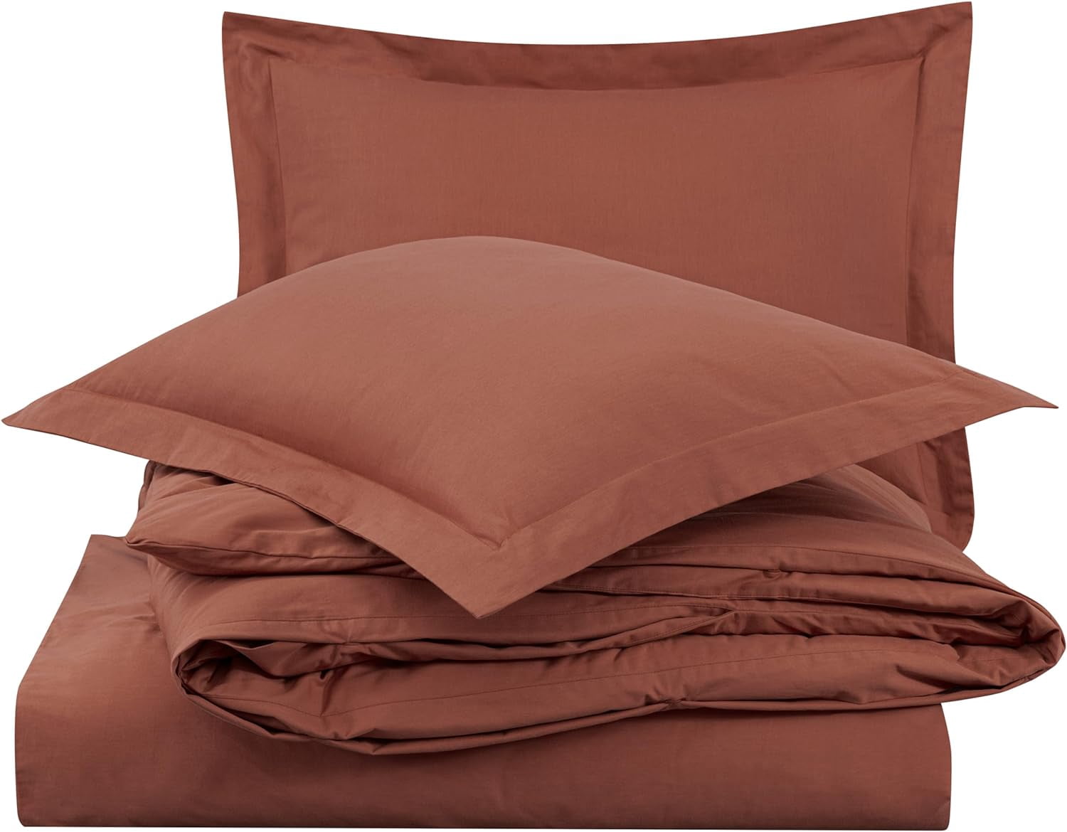 Chezmoi Collection Solid Terracotta 100% Cotton Duvet Cover Set Queen Size, 3-Piece Luxury Soft Breathable Smooth Cooling 250TC Cotton Twill Comforter Cover with Button Closure