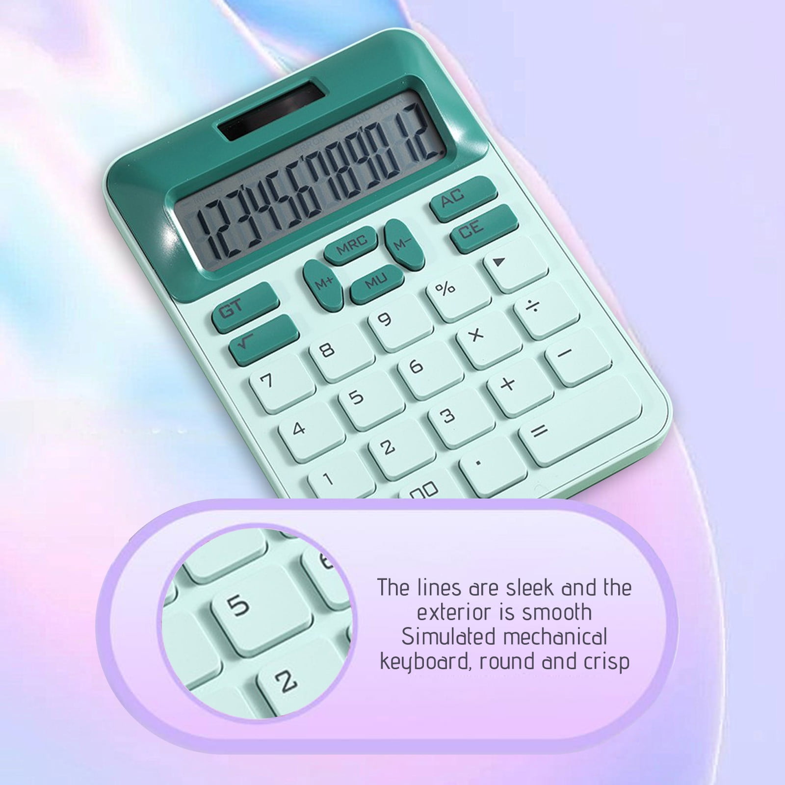 Yannianjz Solar Powered 12 Digit Calculator, Dual Power Battery Backup, Large Button Portable Calculator for Study, Business, Office Use