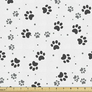 BTY White Green Orange Blue Red Paws Paw Black Cotton Fabric By The Yard  C6206