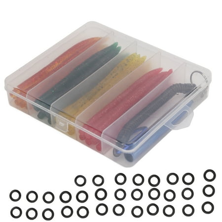 65pcs/box Soft Worm Bait Fishing Lures Kit with Rubber O Ring Artificial Soft Lure Baits for Bass Fishing