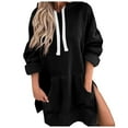 thumbnail image 4 of Kaprioy Womens Casual Pullover Sweatshirt Long Sleeve Split Hem Hoodie Dress with Kangaroo Pocket Fall Fashion Clothes Black, L, 4 of 4