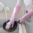 thumbnail image 3 of Household Kitchen Cleaning Gloves Waterproof Cotton Lined Dishwashing Non-Slip Long Cuff Gloves, 3 of 7