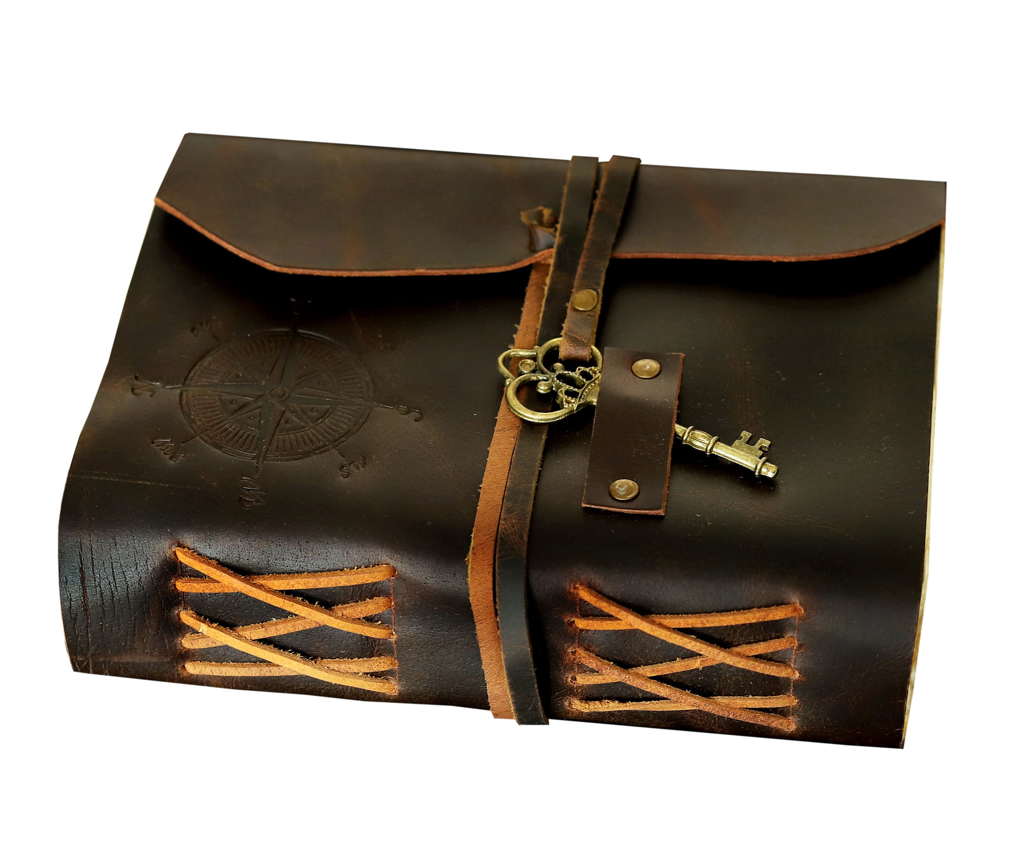 RUZIOON Antique Handmade Leather Bound journal with deckle edge paper Diary - Leather Sketchbook - Drawing Journal Notebook - Great Gift Men And Women (5X7 Inch)