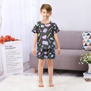 Kawaii Style Makeup Pattern Summer Pajama Set Soft Cotton Short Sleeve Sleepwear 2PCS Pajama Sets Breathable Lounge Set Size 5Y