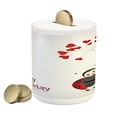 thumbnail image 1 of Birthday Party Piggy Bank, Ladybug Wings Flower Inspired Heart Shaped Celebration Balloons, Ceramic Coin Bank Money Box for Cash Saving, 3.6" X 3.2", White Black and Red, by Ambesonne, 1 of 4