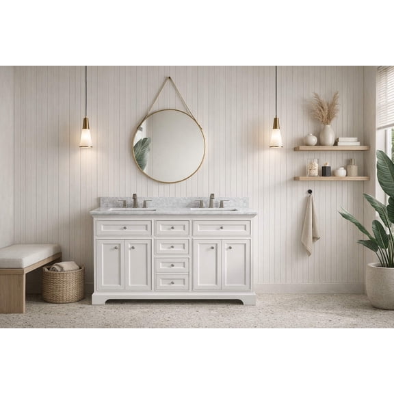 Ari Kitchen & Bath South Bay 55" Solid Wood Bathroom Vanity in White
