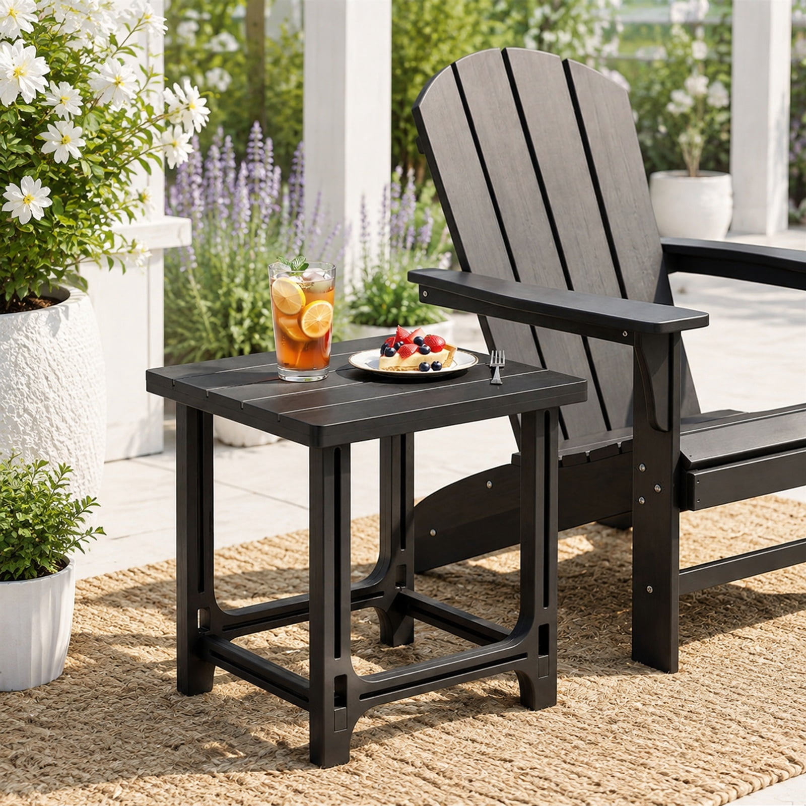 Biotree 18 Inch Outdoor Adirondack Side Table, Weatherproof HDPE Slatted End Table with Snap-Fit Build and 315 lbs Capacity, Black