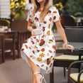 thumbnail image 3 of Balery Autumn Maple Leaf with Hedgehog Vestidos sueltos de manga corta para mujer, vestidos de verano 2025, vestidos casuales de corte A con vuelo., 3 of 6