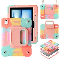 Allytechgrou Rugged Case for Apple Air 11 Inch M3 M2 2025 2024, Heavy Duty Shockproof Kickstand Handle Design with Shoulder Strap Kids Friendly Drop Protection Case for iPad Air 11", Colorful Pink