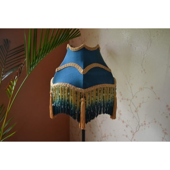 BespokeByNikita Designer Victorian Dome Blue Silk Table Lampshade