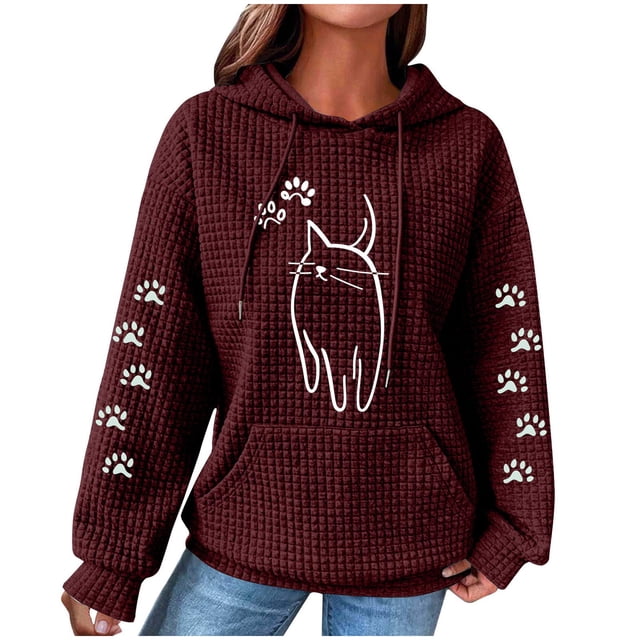 LOVZFMLL Essentials Hoodie Imprimé Graphique avec Poche Manches Longues Automne 2025 Mode pour Femmes Chandail à Capuchon Confortable Mode Urbaine