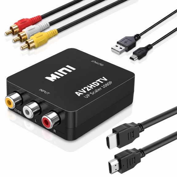 AV to HDTV Converter RCA to HDTV Converter, Composite to HDTV Adapter Support 1080P PAL/NTSC Compatible with PS one, PS2, PS3, STB, Xbox, VHS, VCR, Blue-Ray DVD Players