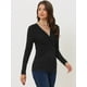 thumbnail image 5 of Blusa de Manga Larga para Mujer Blusa Informal con Cuello en V y Diseño de Parte Cruzada Delantera  Negro XS, 5 of 6