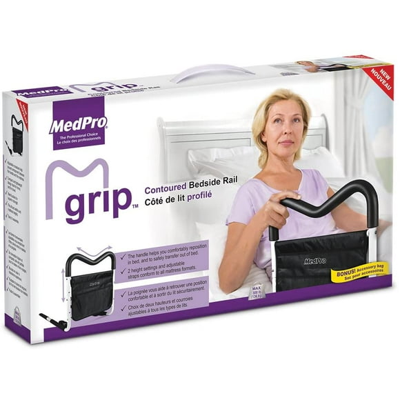 MGrip Adjustable Contoured Bed Rail With Multiple Gripping Positions, Black/White