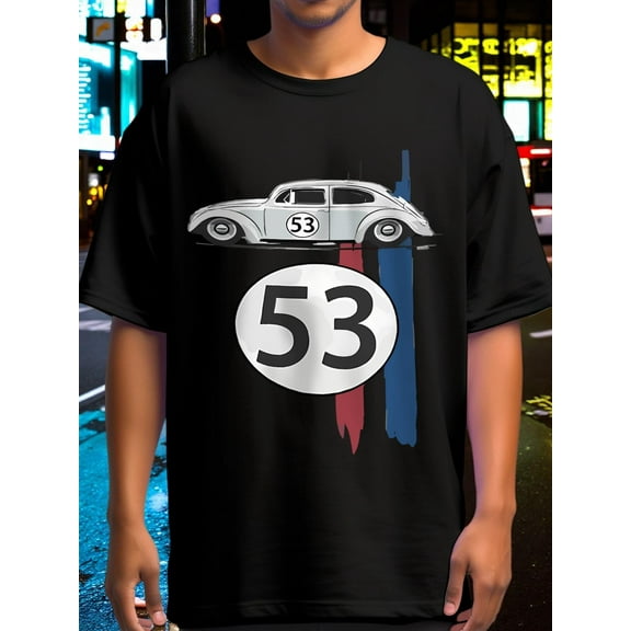 Herbie Fully Loaded 53 Beetle Retro Cartoon Graphic Tee, Oversize Loose Fit 180g Pure Cotton Back to School Gift - Available in Sizes S-XXXL