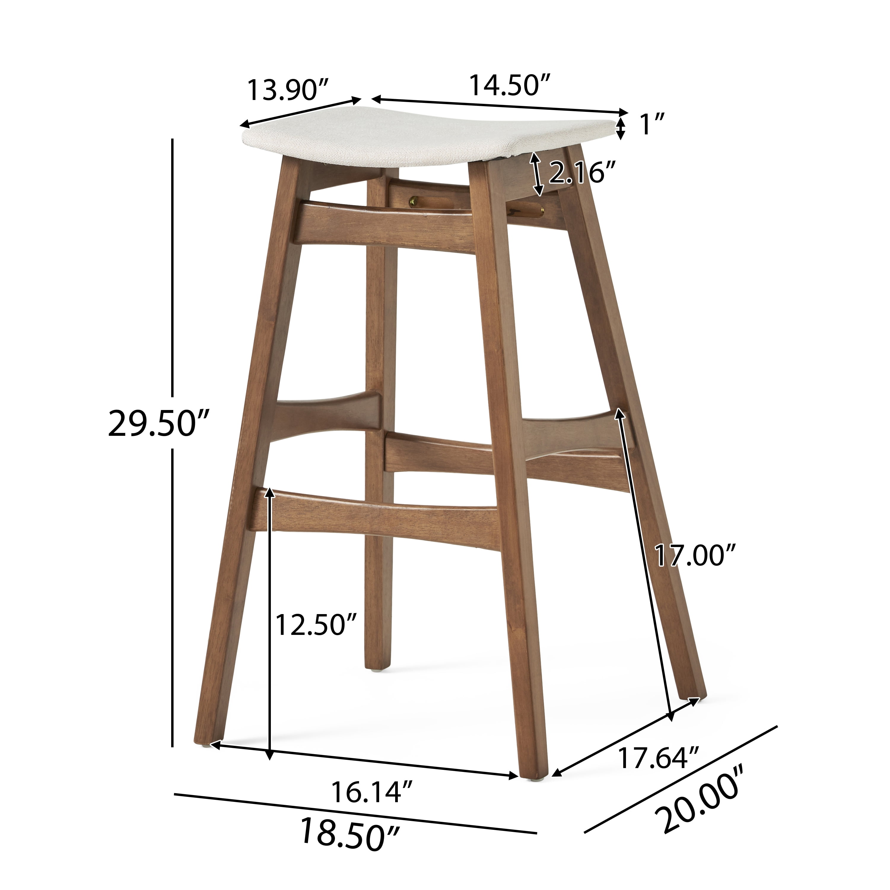 Noble House Jackie Indoor Walnut Finish Bar Stools, Set of 2, Light Beige