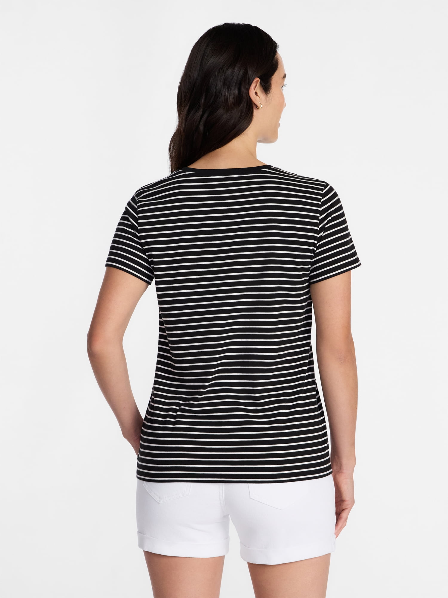 Time and Tru Women's Cotton Crewneck Tee with Short Sleeves, Sizes XS-XXXL