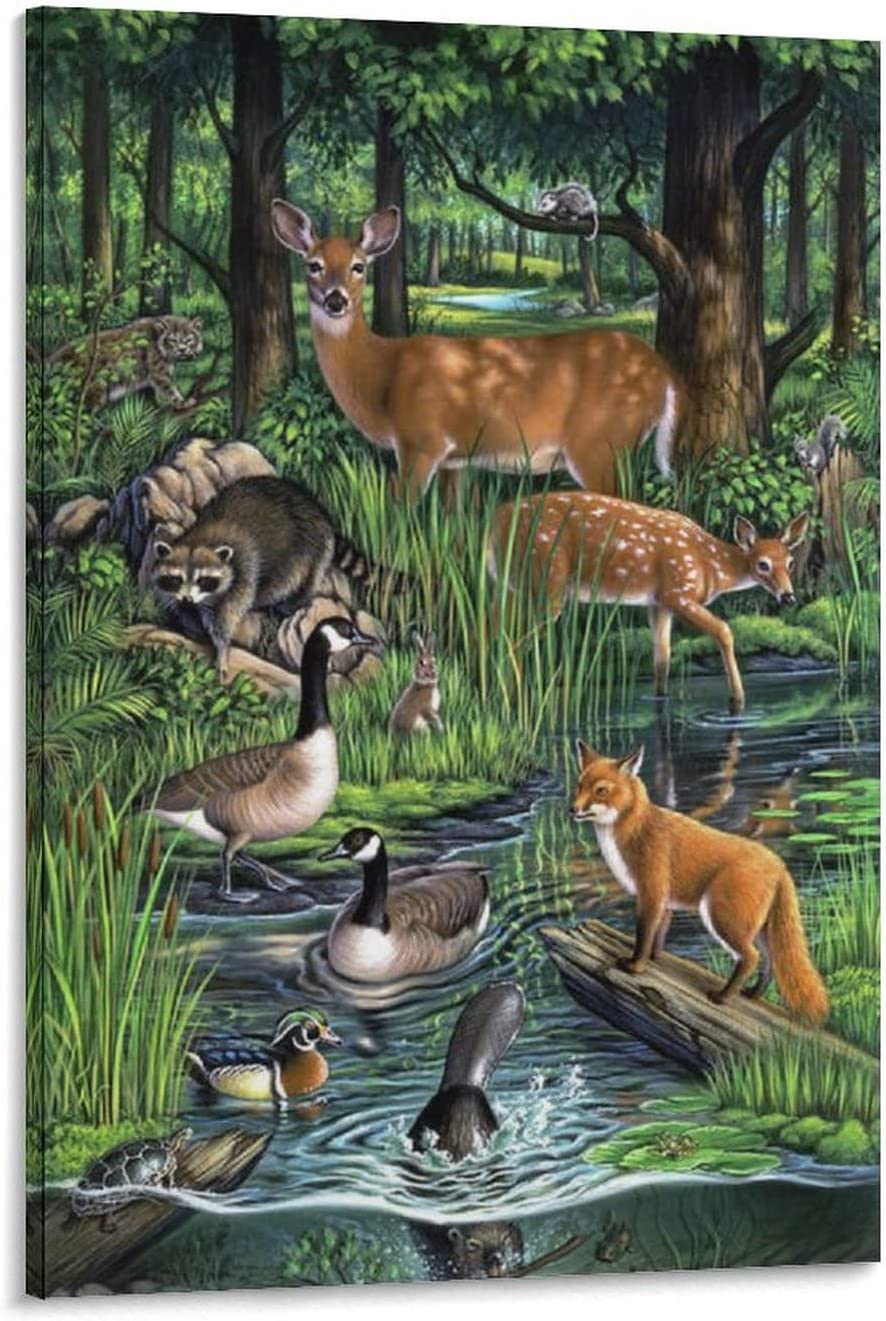 Wall Poster Group of Animals in The Forest Animal Poster Modern Oil Painting Art Wall Decoration