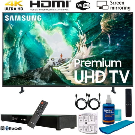 Samsung UN65RU8000 65" RU8000 LED Smart 4K UHD TV (2019) w/ Soundbar Bundle Includes, Deco Gear Home Theater Surround Sound 31" Soundbar, Screen Cleaner, 2x HDMI Cable and 6-Outlet Surge Adapter