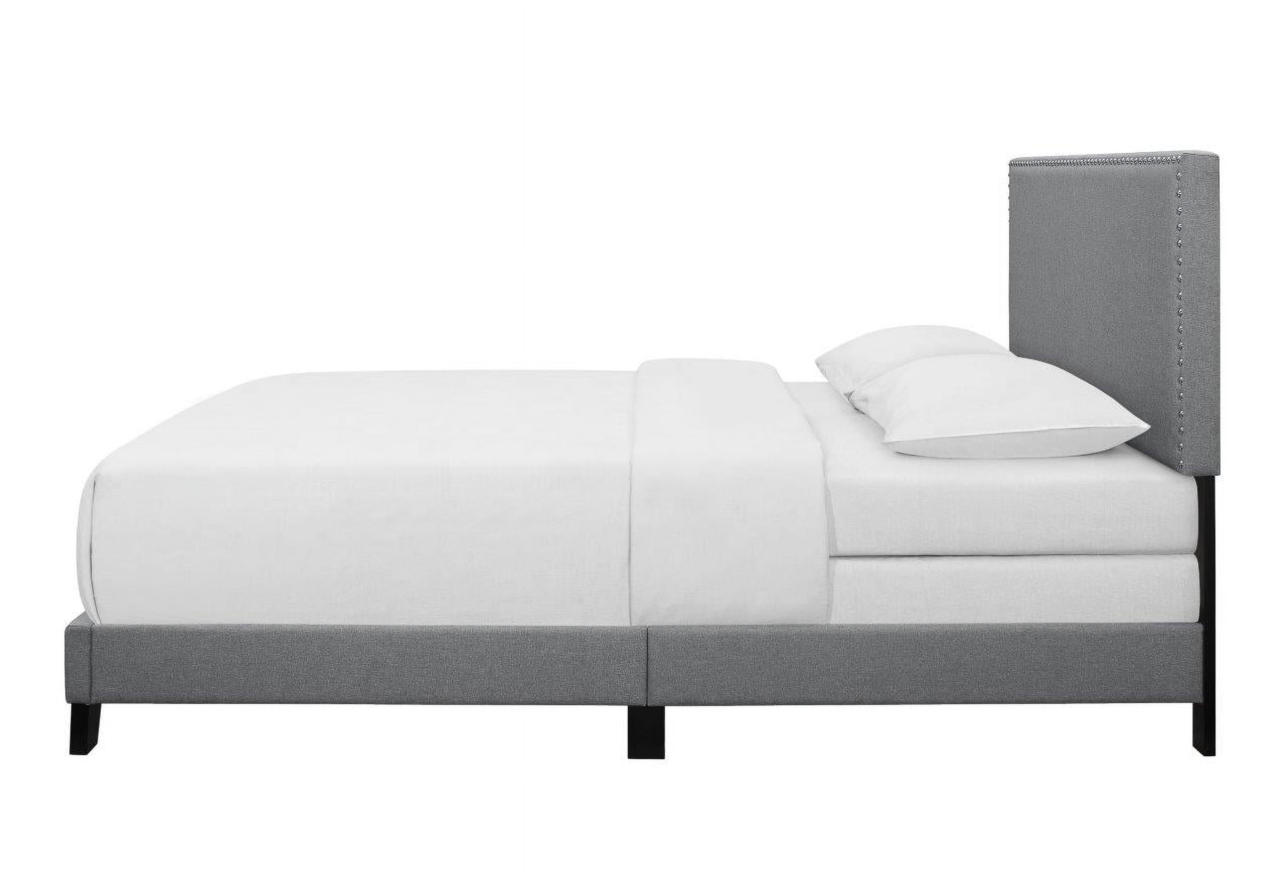 Home Design Ace King Nailhead Trim Linen Upholstered Bed Frame with Solid Wood Frame and Silver Nailhead, Light Gray, Easy assembly