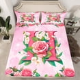 thumbnail image 2 of Homewish Initial H Letter Queen Sheet Sets, Pink Watercolor Flower Bedding, 4 Pieces, 2 of 7