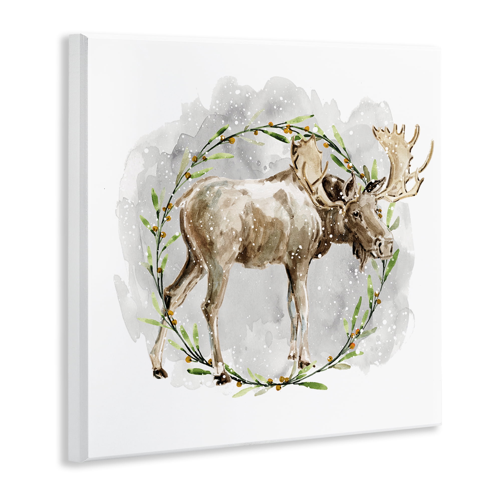 Stupell Industries Rustic Moose with Wreath Animals & Insects Painting Unframed Art Prints Wall Art, 12 x 12