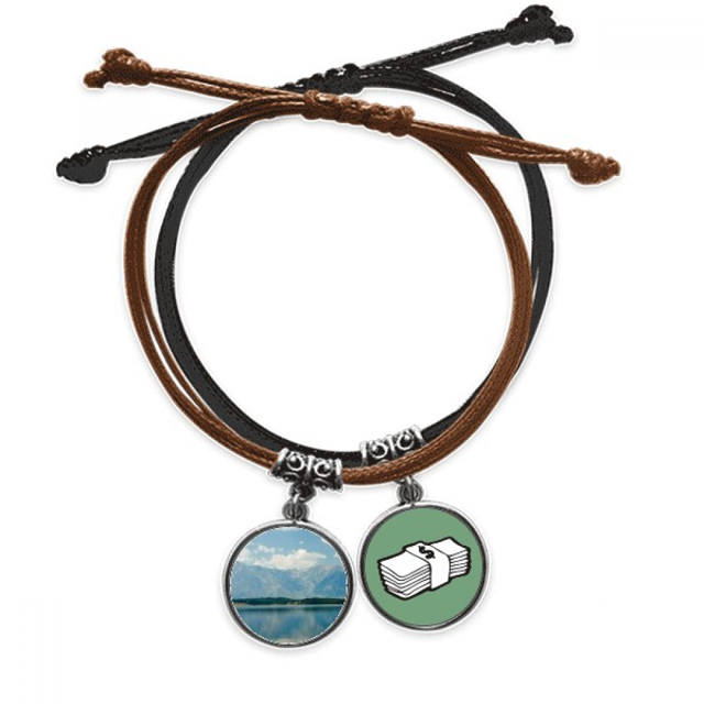 Mountain River Forest reflejo Sky Cloud Pulsera Cuerda Mano Cadena Cuero Dinero Pulsera Unbranded M