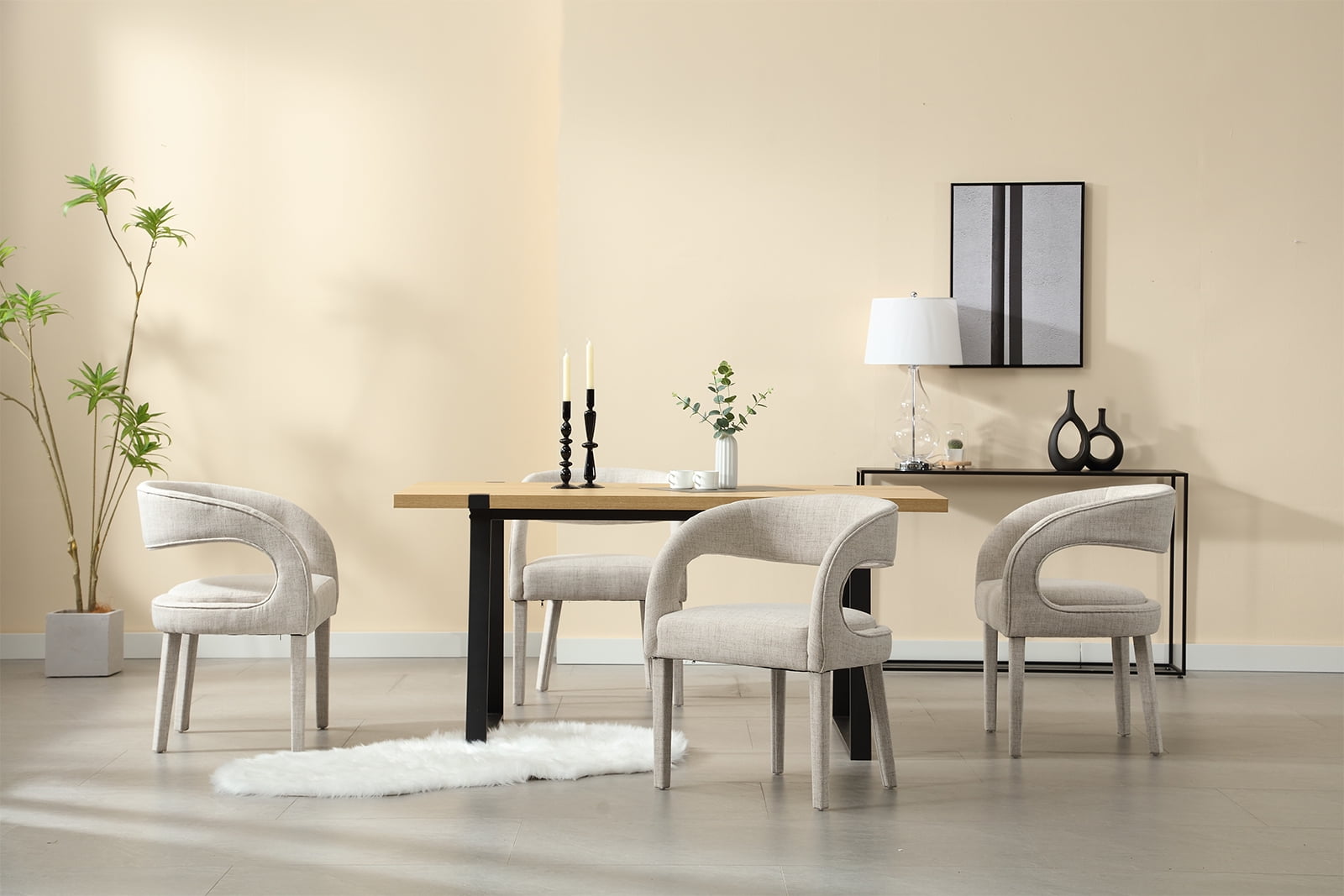 Guyou Modern Dining Chairs Set of 2, Linen Upholstered Barrel Kitchen Chairs with Open Back, Lovely Dresser Chair, Comfy Dining Side Chairs for Dining Room Bedroom Living Room, Beige